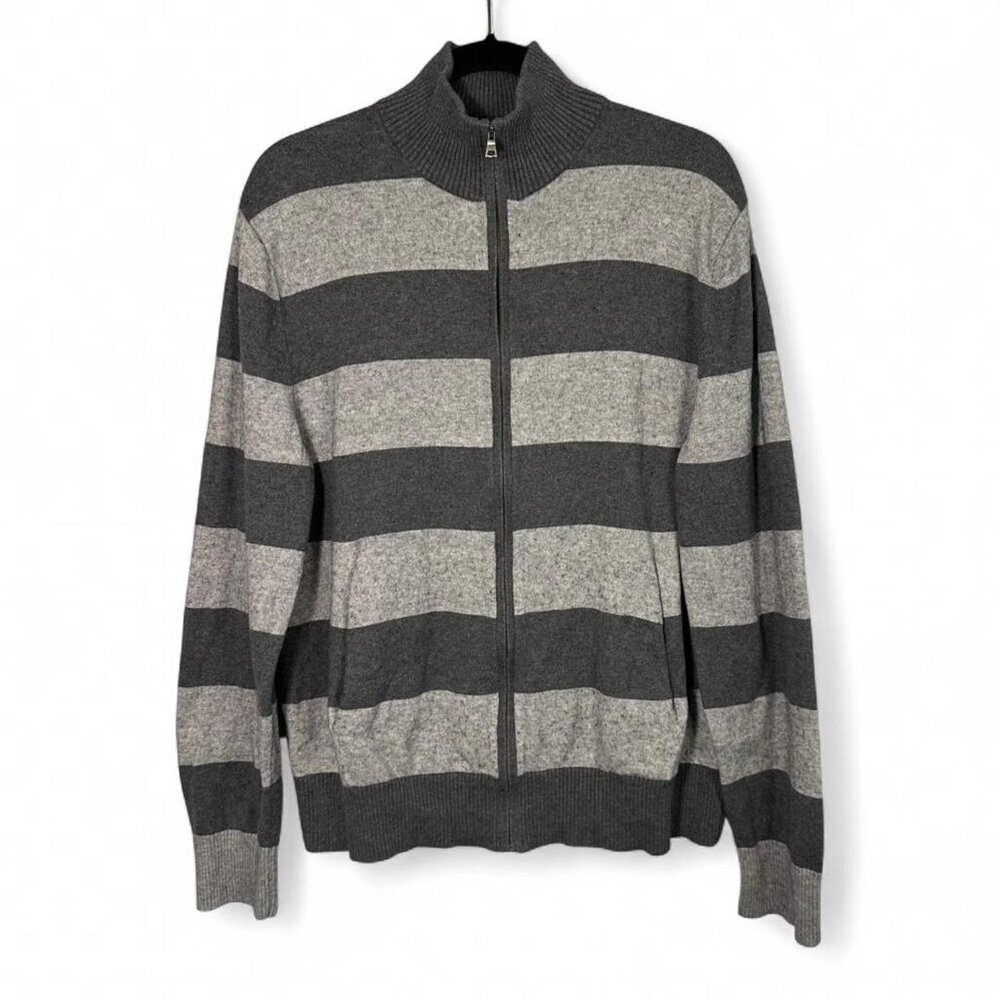 Banana Republic Cashmere Blend Striped Zip Up Sweater